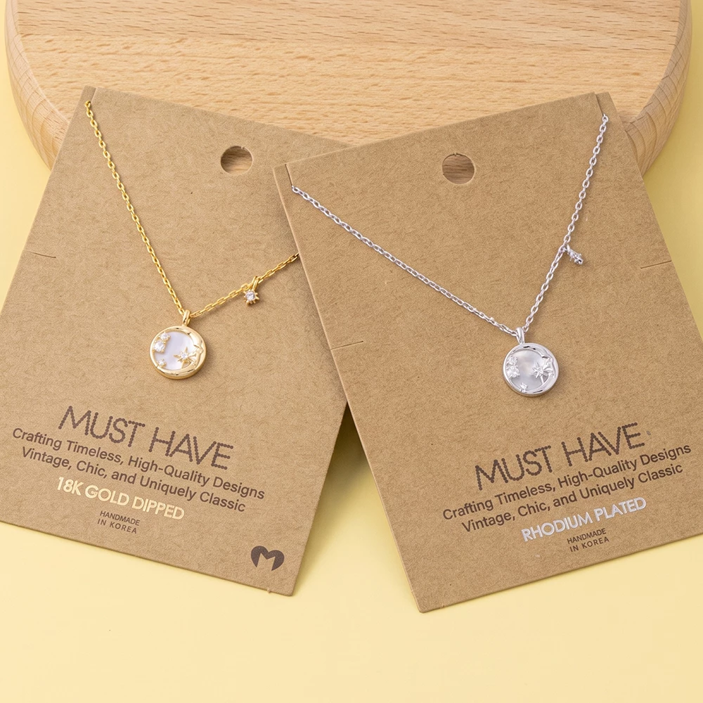 18K Gold Dipped Shell Moon And Star Pendant Necklace