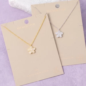 Pave Cz Flower Pendant Necklace