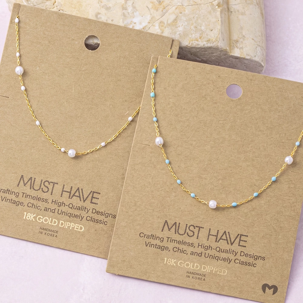 18K Gold Dipped Bead And Pearl Station Necklace