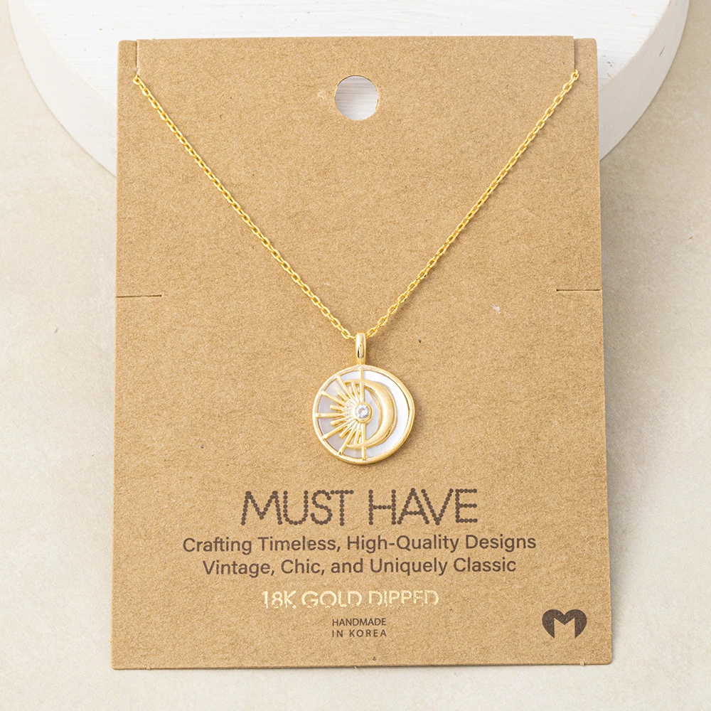 18K Gold Dipped Sun Moon Shell Disc Pendant Necklace