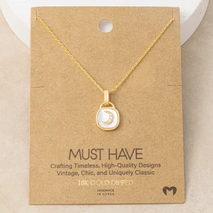 18K Gold Dipped Cz Moon Cushion Shell Pendant Necklace