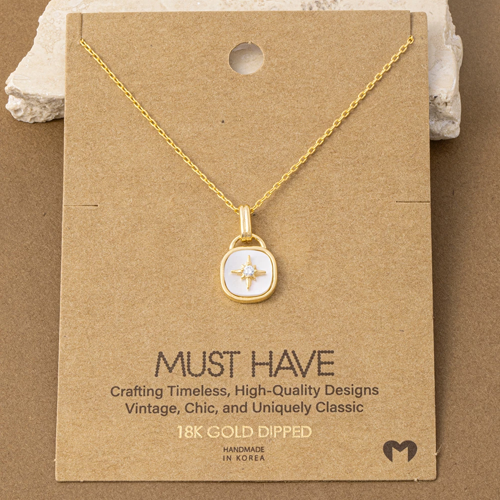 18K Gold Dipped North Star Cushion Shell Necklace