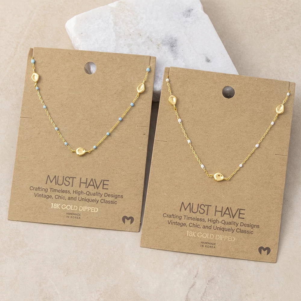 18K Gold Dipped Enamel Bead Station Necklace