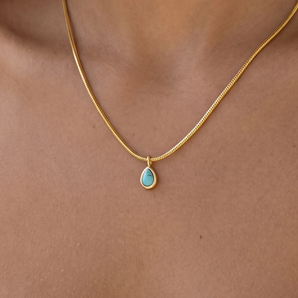 Gold Dipped Teardrop Turquoise Pendant Necklace