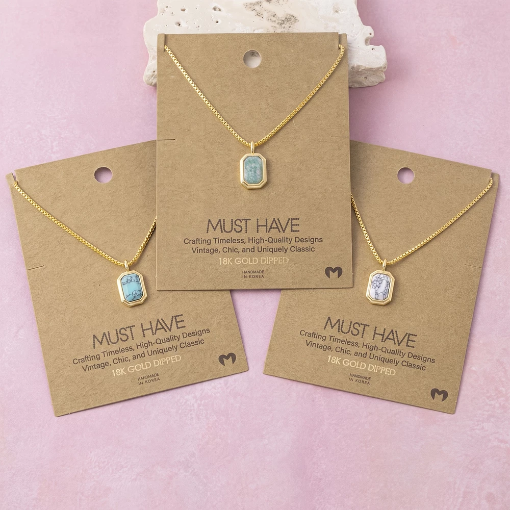 18K Gold Dipped Turquoise Octagon Pendant Necklace