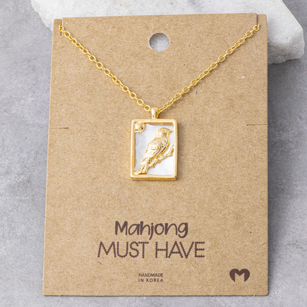 Mother Of Pearl Bird Mahjong Tile Necklace