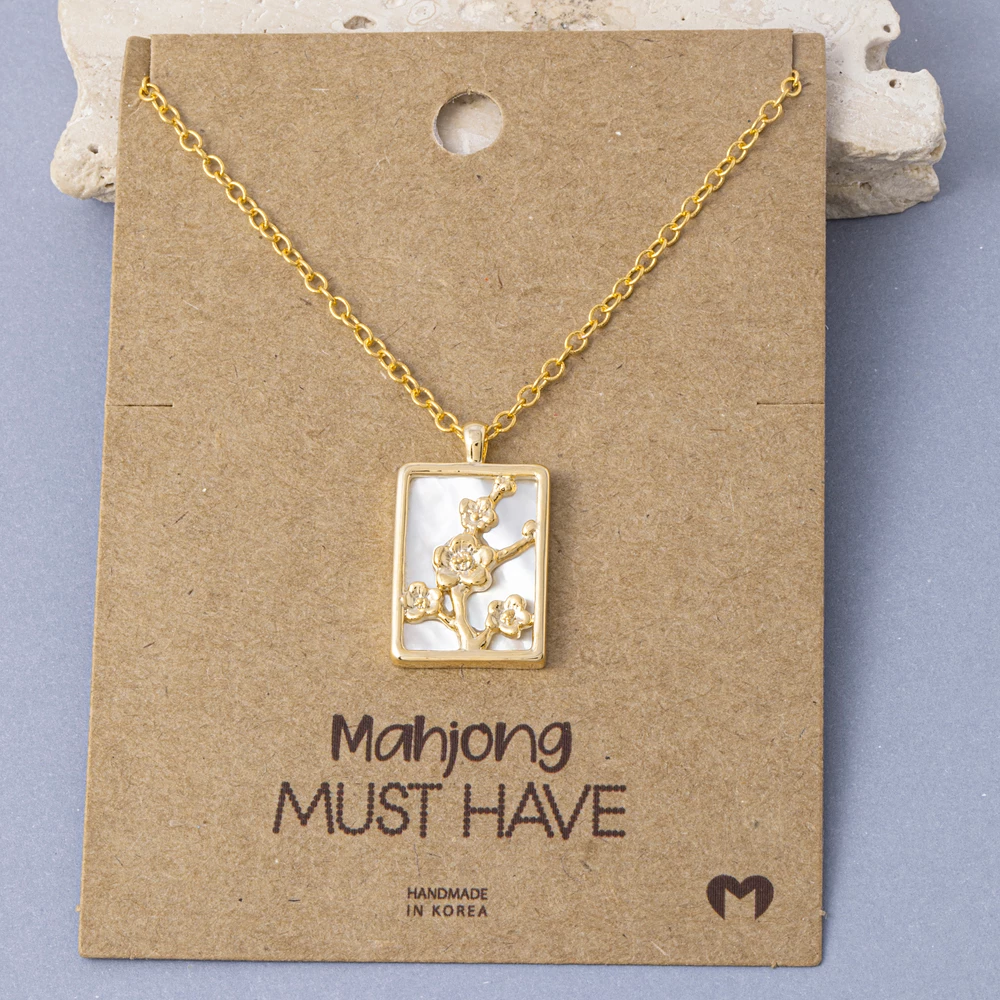 Mother Of Pearl Blossom Mahjong Tile Necklace