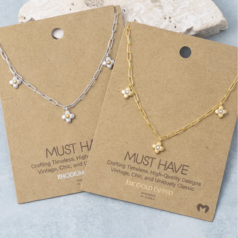 18K Gold Dipped Triple Clover Station Necklace
