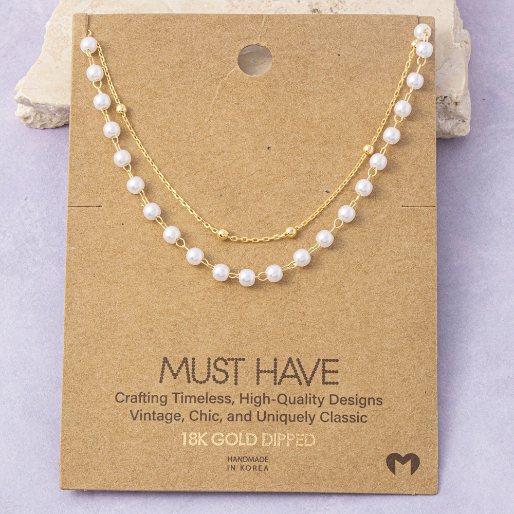 18K Gold Dipped Layered Pearl Chain Necklace