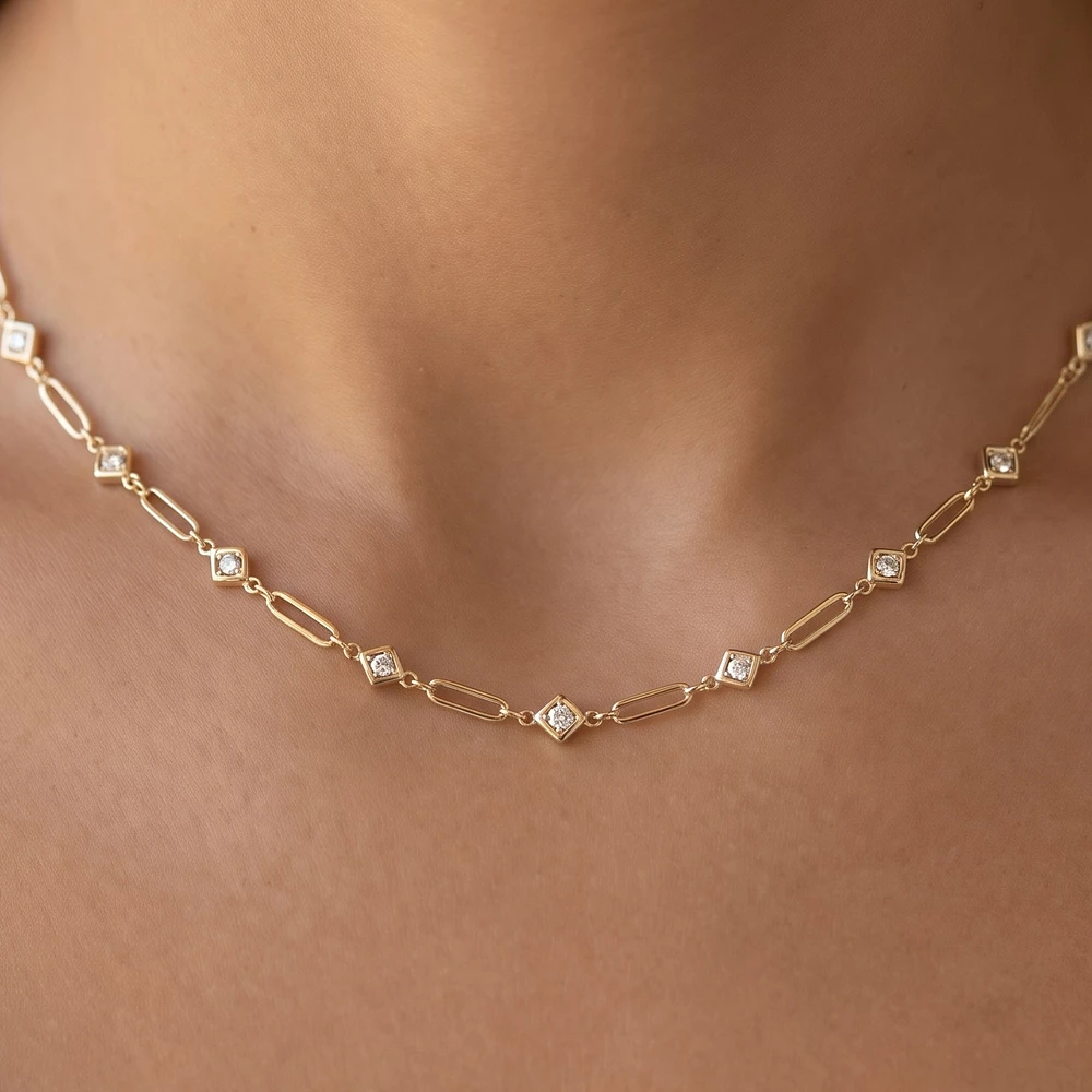 Cz Kite Station Bar Link Chain Necklace
