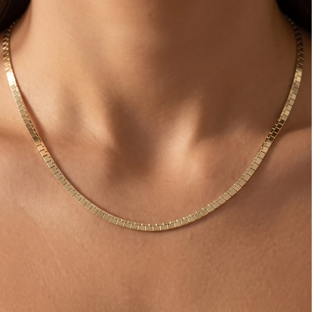 Flat Square Box Snake Chain Necklace