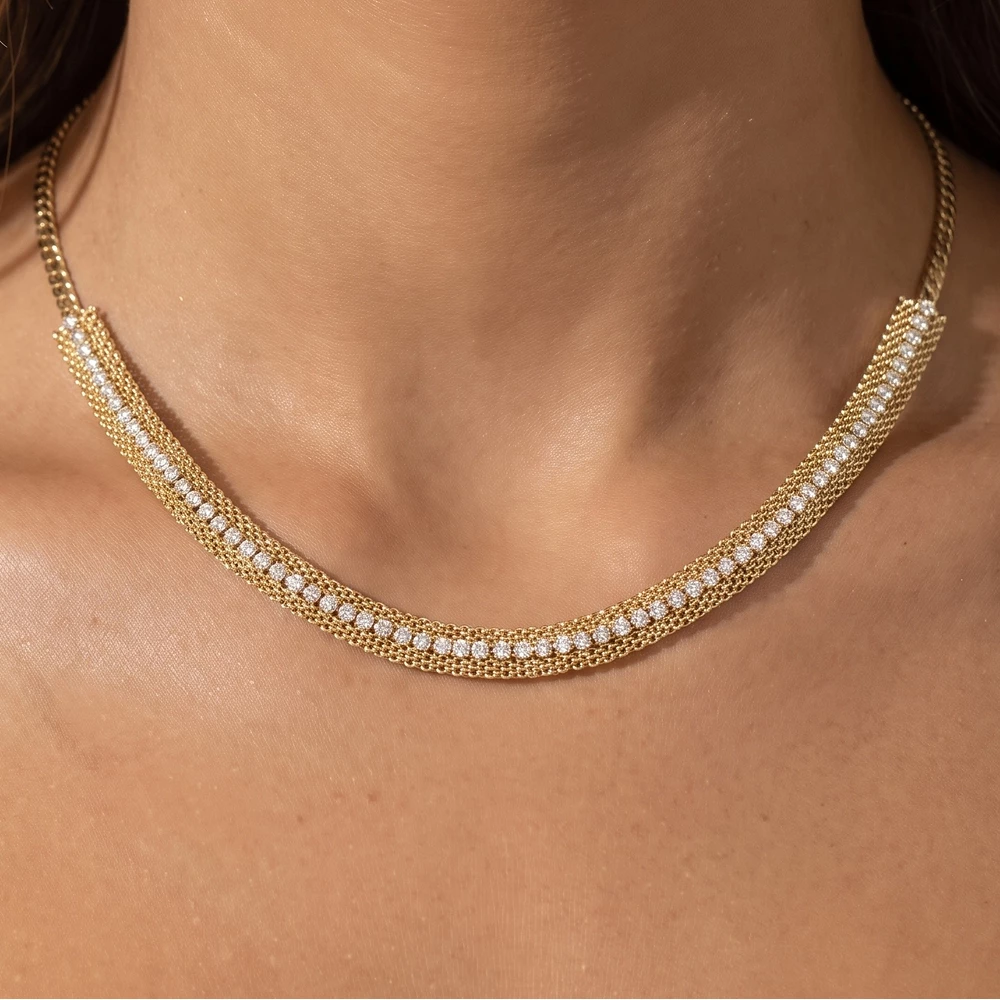 Curb Chain Beaded Cz Frontal Bar Necklace
