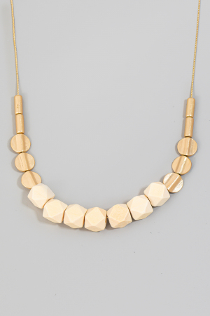 Wood And Metallic Beaded Necklace