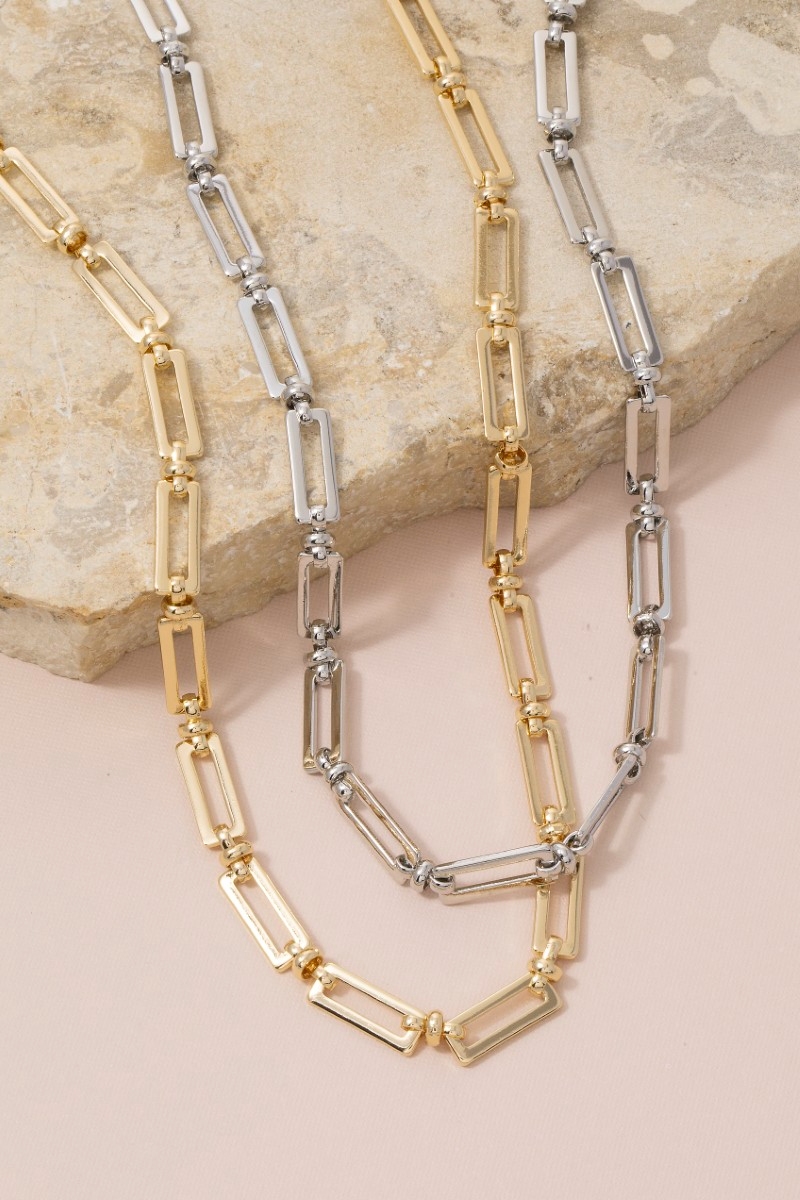 Chunky Rectangular Open Link Chain Necklace