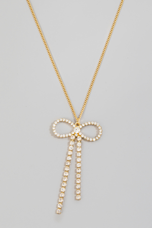 Rhinestone Ribbon Bow Pendant Chain Necklace