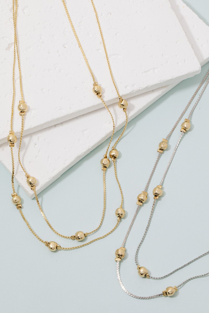 Station Beads Layered Chain Necklace