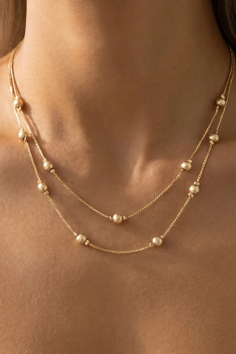Station Beads Layered Chain Necklace