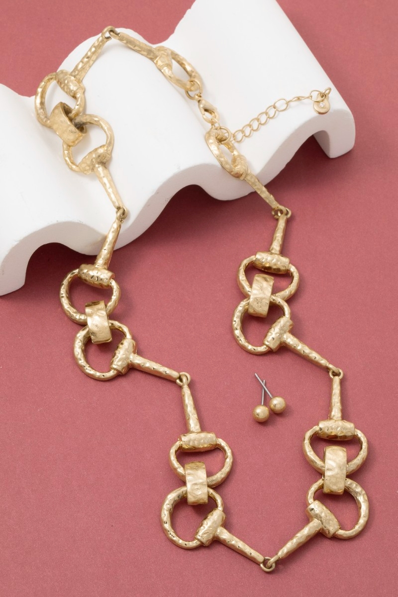 Hammered Equestrian Bit Link Necklace Set