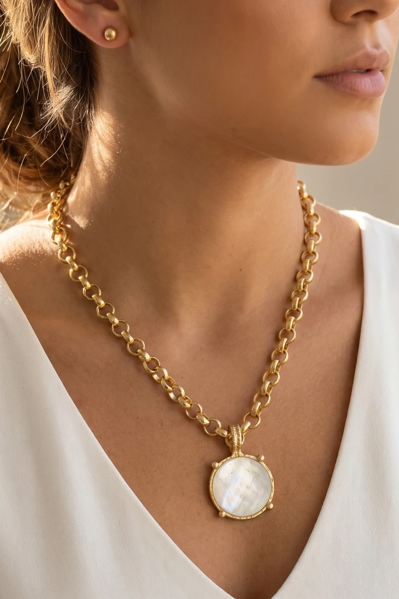 Mother Of Pearl Disc Medallion Necklace