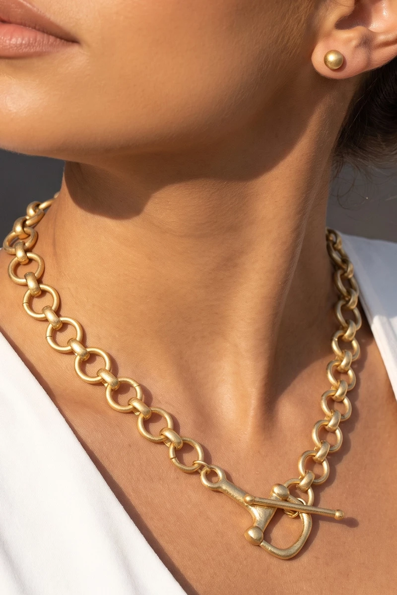Horsebit Toggle Rolo Chain Necklace