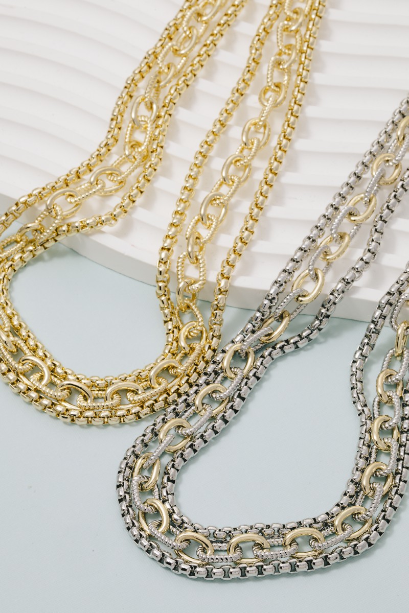 Gold Plated Assorted Layered Chains Necklace