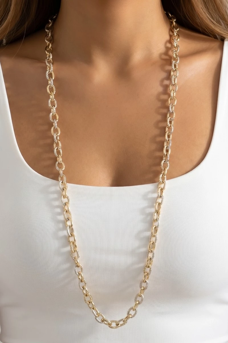Gold Plated Two Tone Layered Chain Necklace