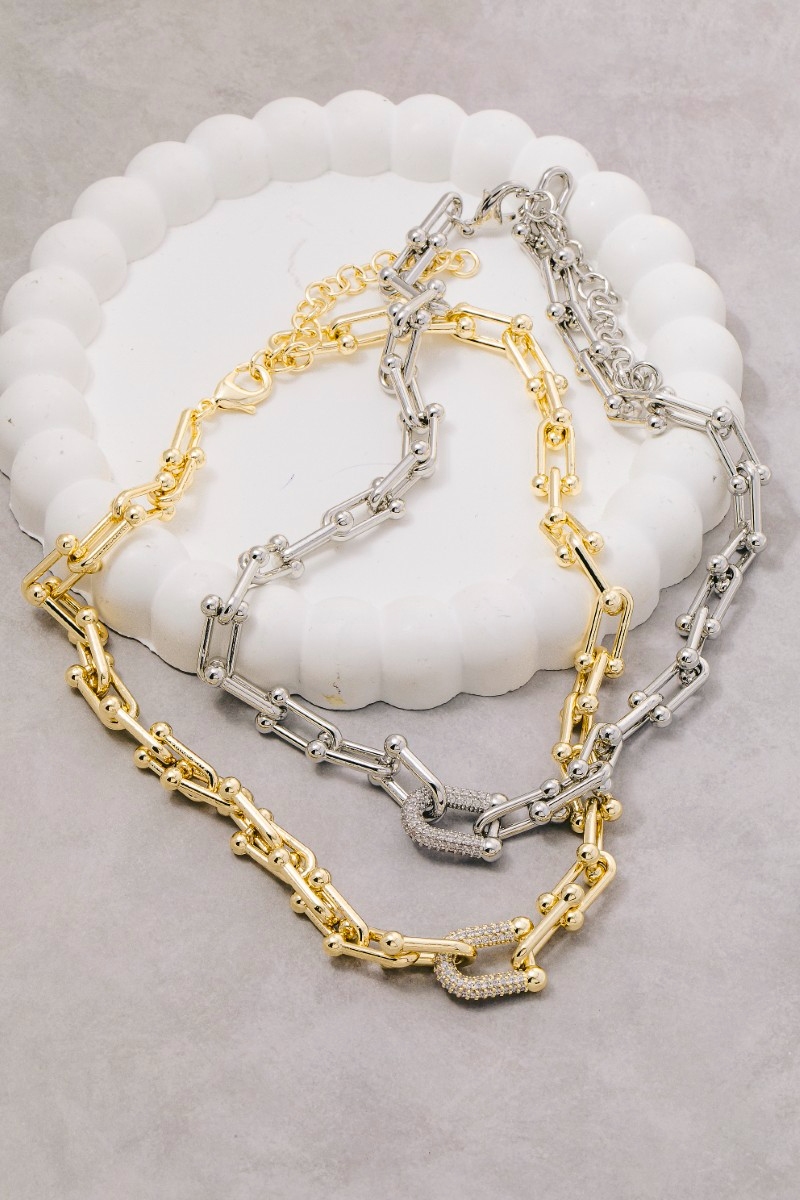 Gold Dipped Pave Charm Chain Necklace
