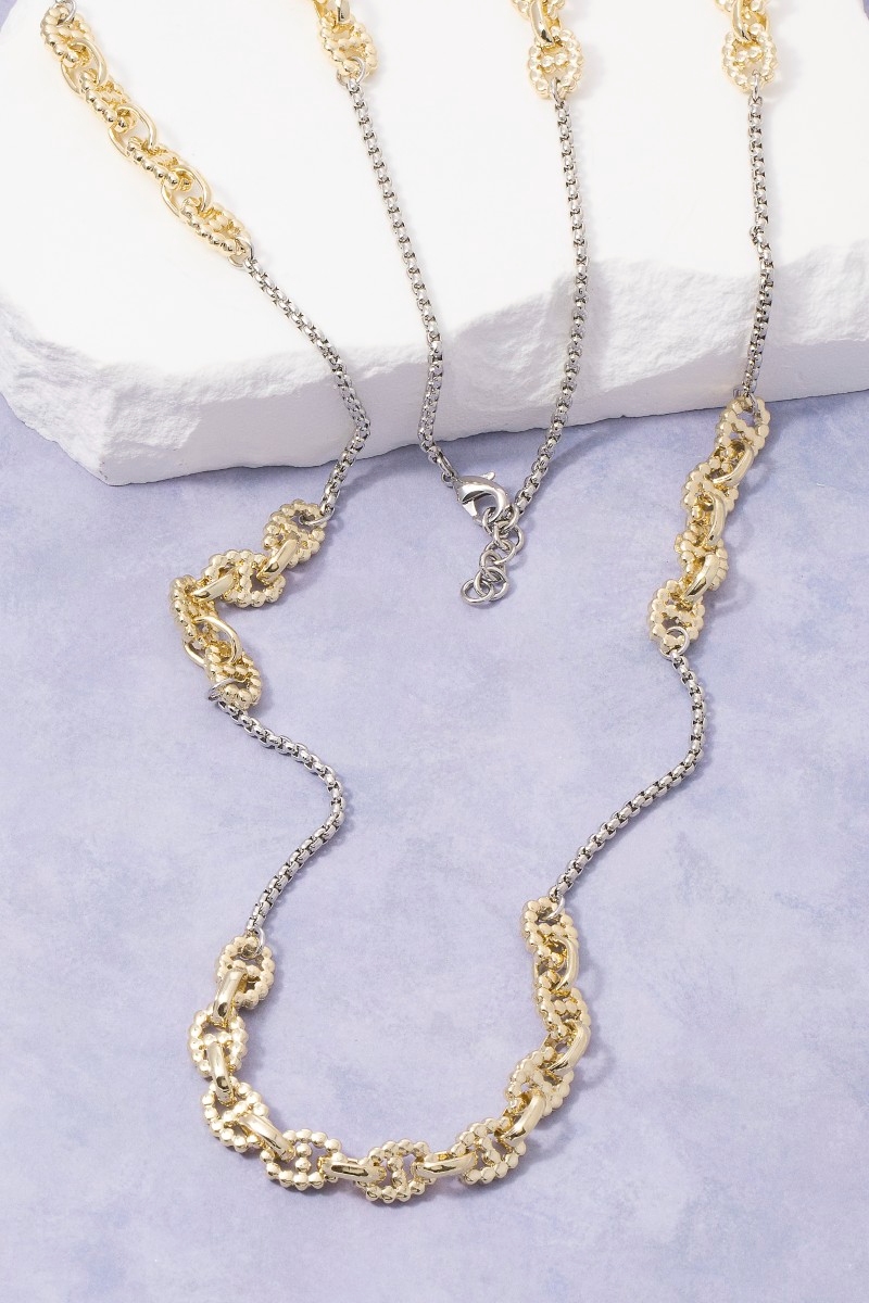 Two-Tone Mariner Link Cluster Long Necklace