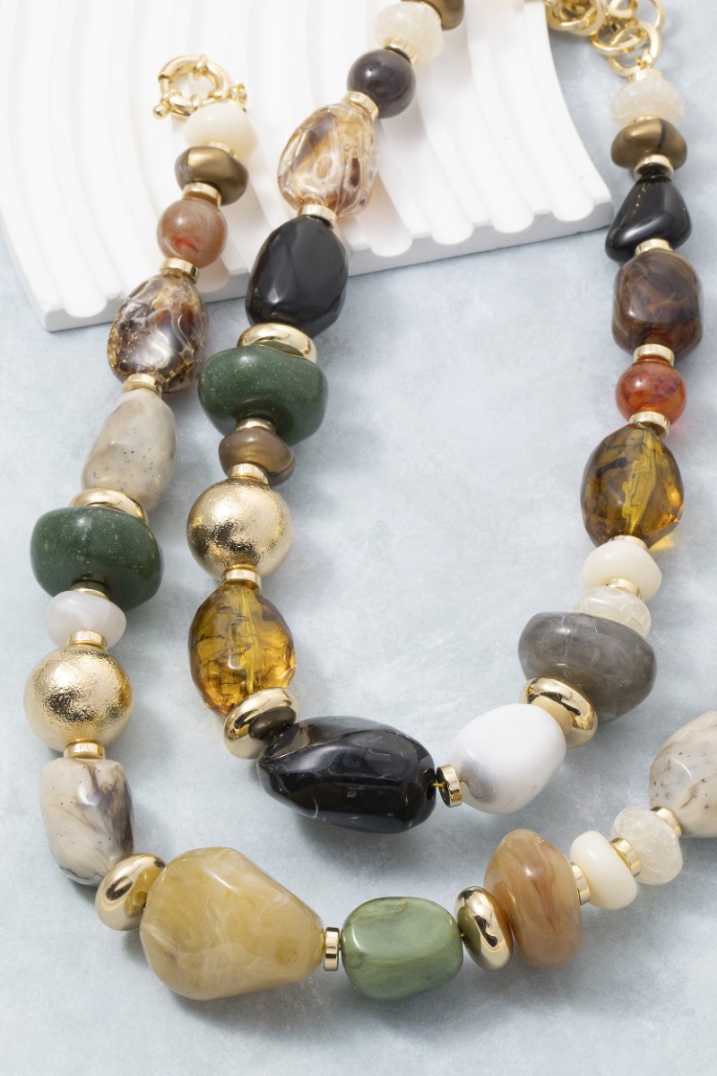 Mixed Chunky Marble Acrylic Beads Necklace
