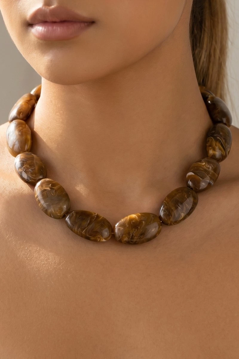 Large Oval Marble Resin Beads Necklace