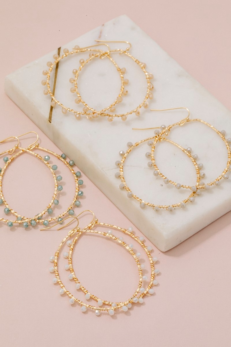 Faceted Glass Beaded Oval Dangle Earrings