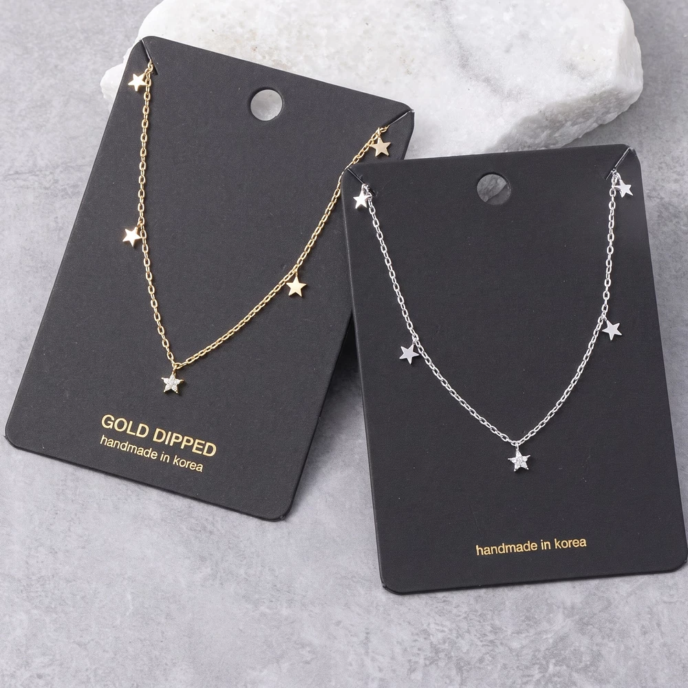 Gold Dipped Star Station Necklace With Cz Star
