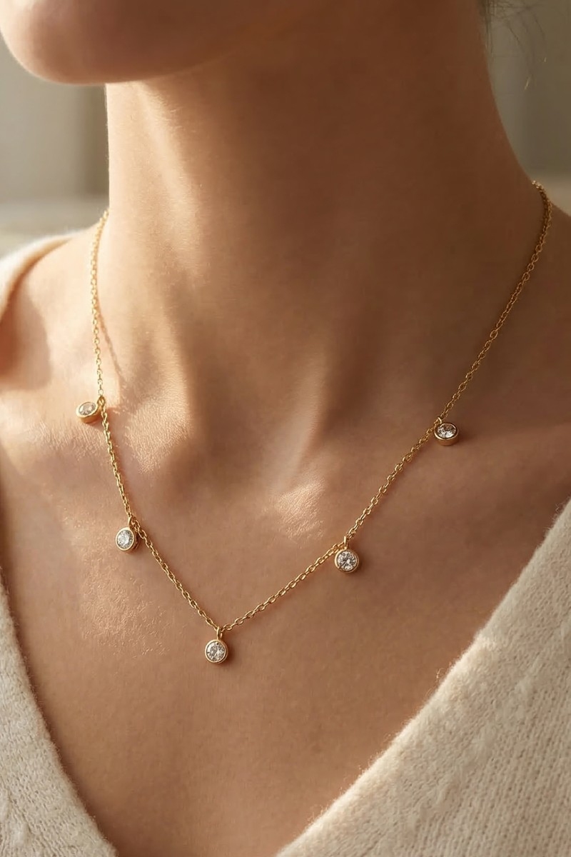 Lucky Dainty Rhinestone Station Necklace