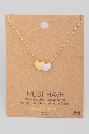 Dual Tone Double Heart Pendant Necklace