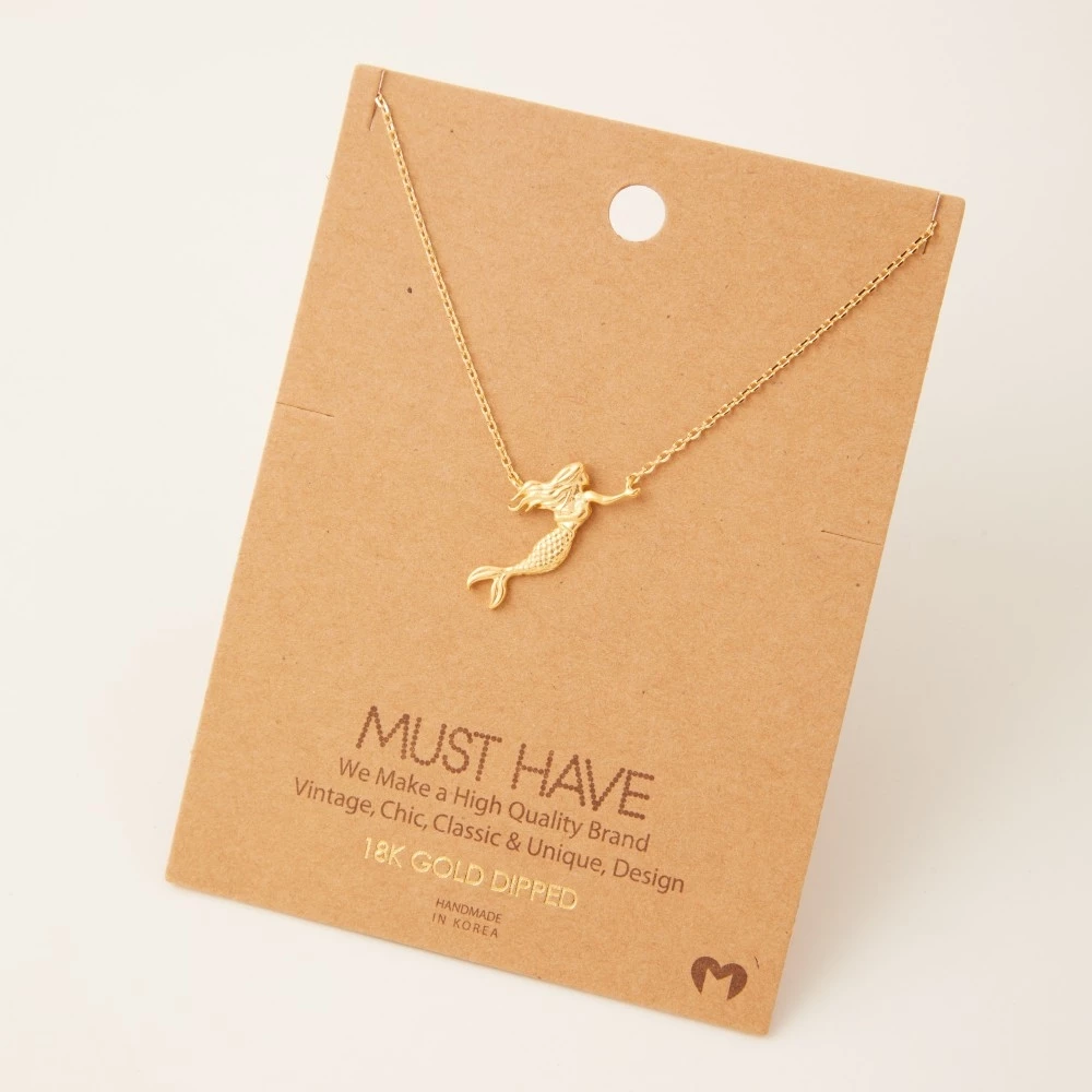 Gold Dipped Swimming Mermaid Pendant Necklace