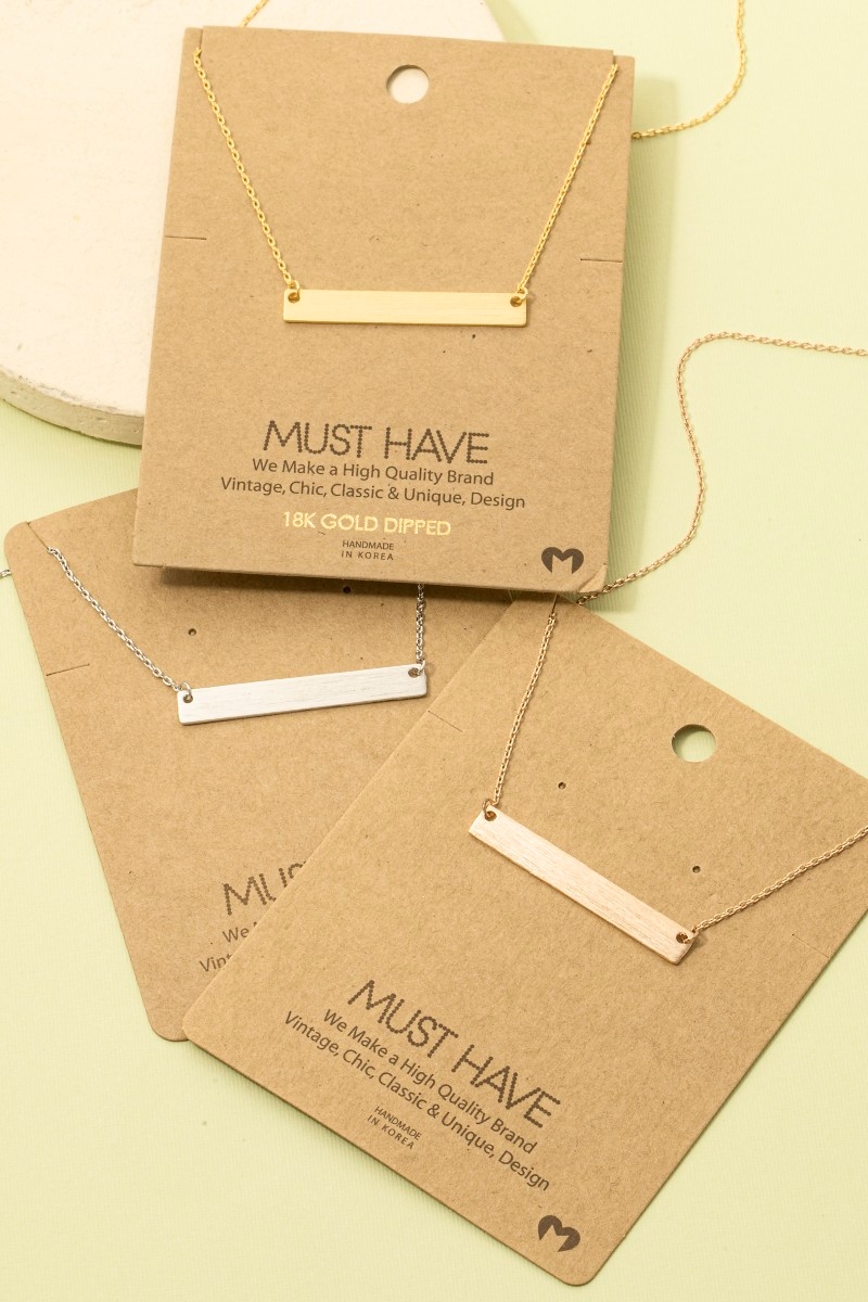 Gold Dipped Brushed Bar Pendant Necklace