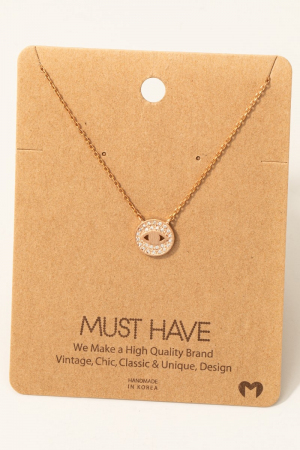 Pave Circle Eye Charm Necklace