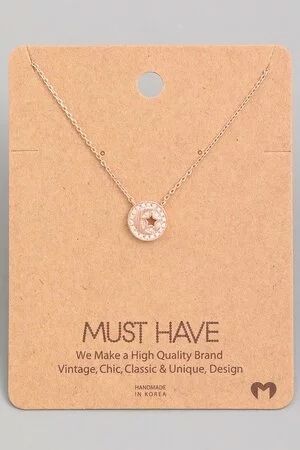 Moon and Star Rhinestone Coin Pendant Necklace