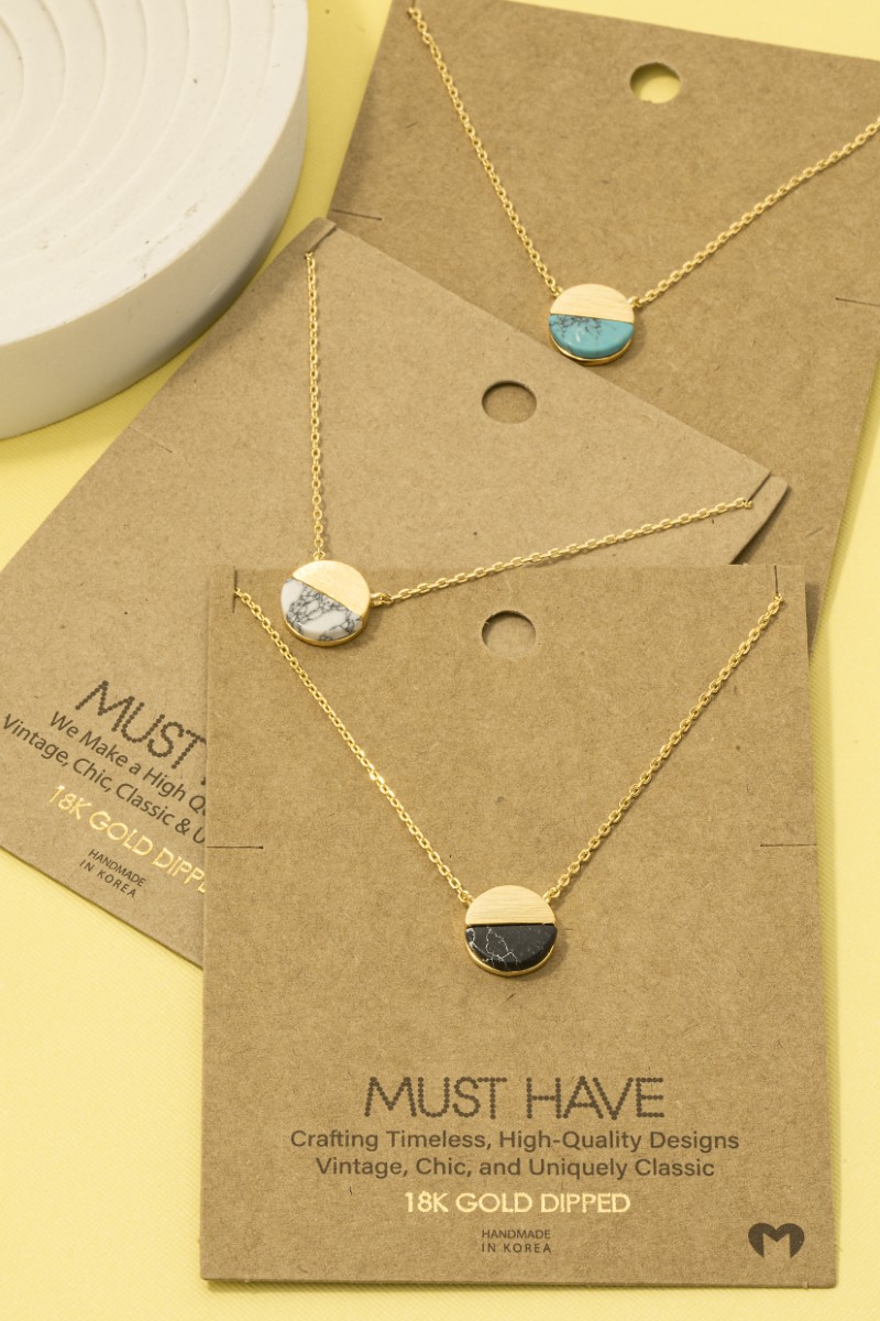 Round Half Stone Pendant Necklace