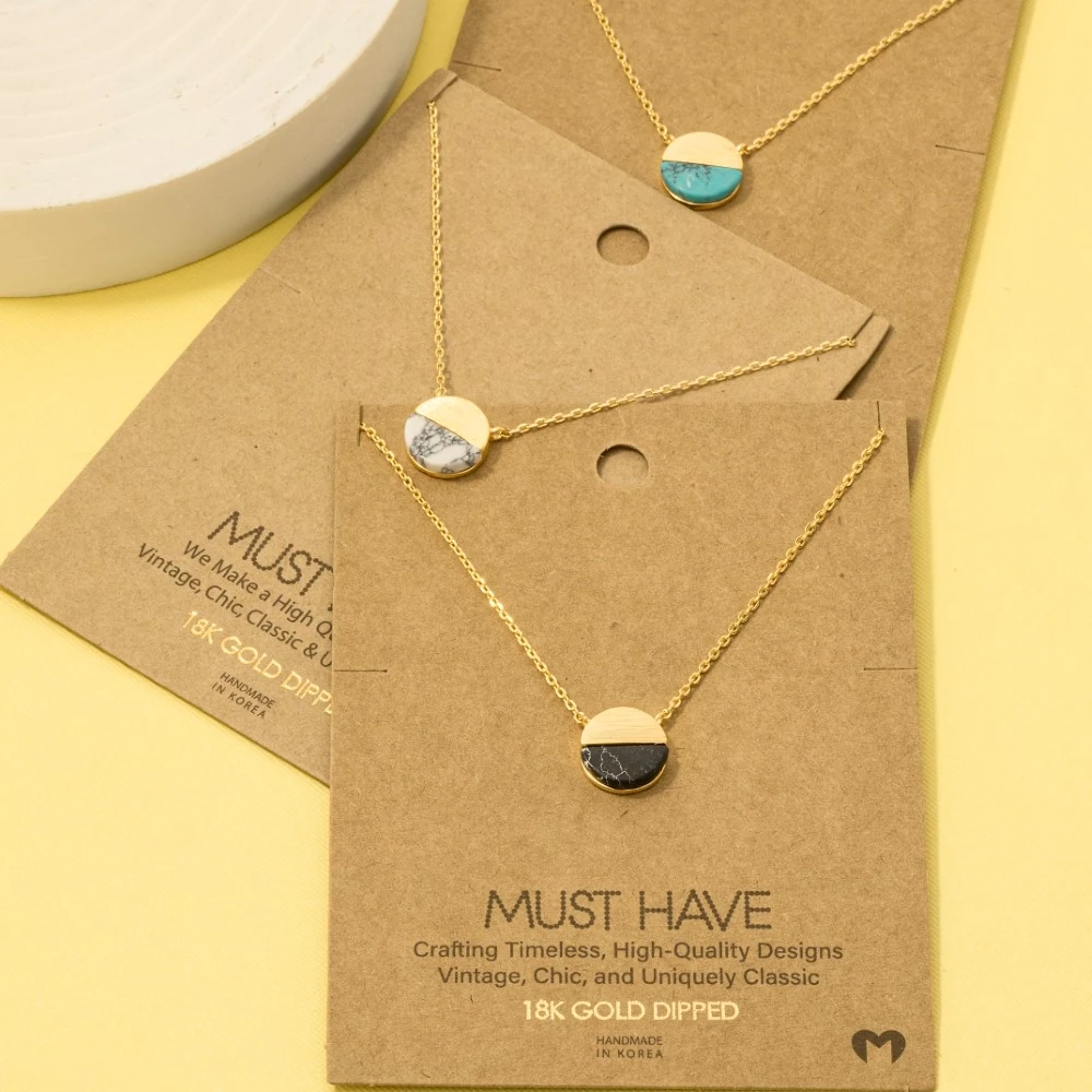 Round Half Stone Pendant Necklace