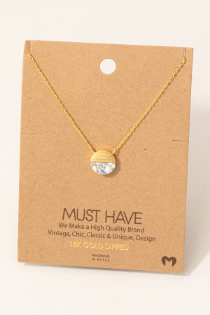 Circle Half Stone Pendant Necklace
