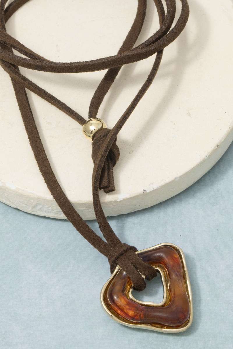 Acrylic Triangle Pendant Suede Cord Necklace