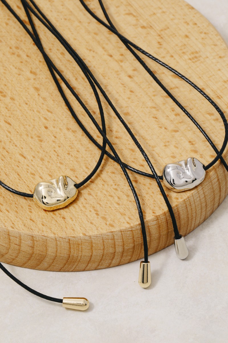 Abstract Metallic Pendant Adjustable Cord Necklace