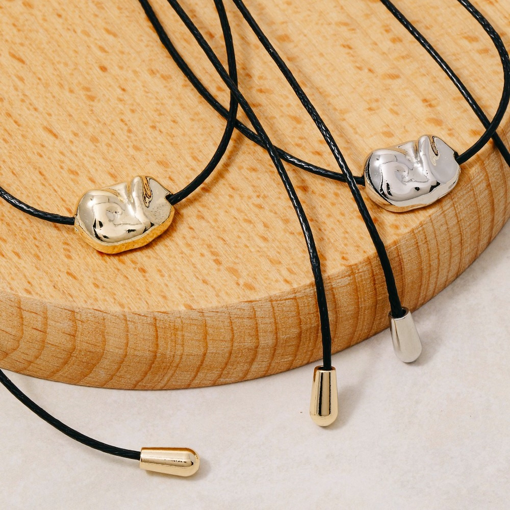 Abstract Metallic Pendant Adjustable Cord Necklace