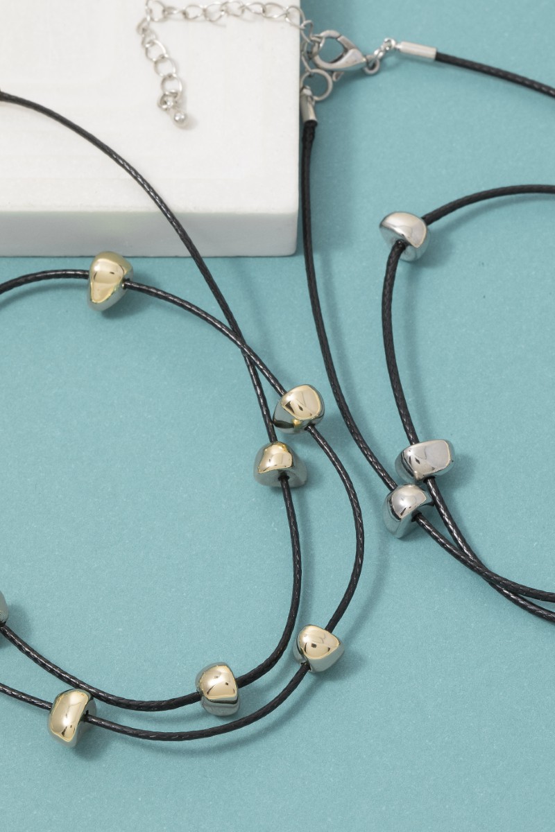 Abstract Metallic Charms Cord Necklace