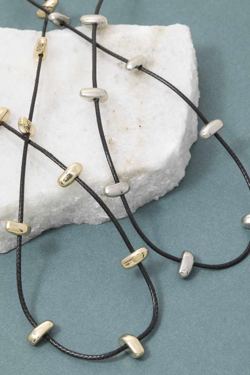 Abstract Oval Metallic Charms Cord Necklace