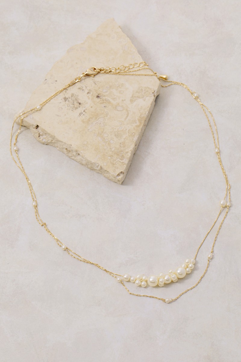 Pearl Bead Clusters Layered Dainty Chains Necklace