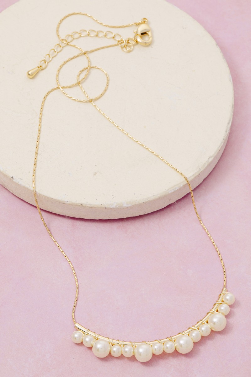 Pearl Beaded Bar Dainty Chain Necklace