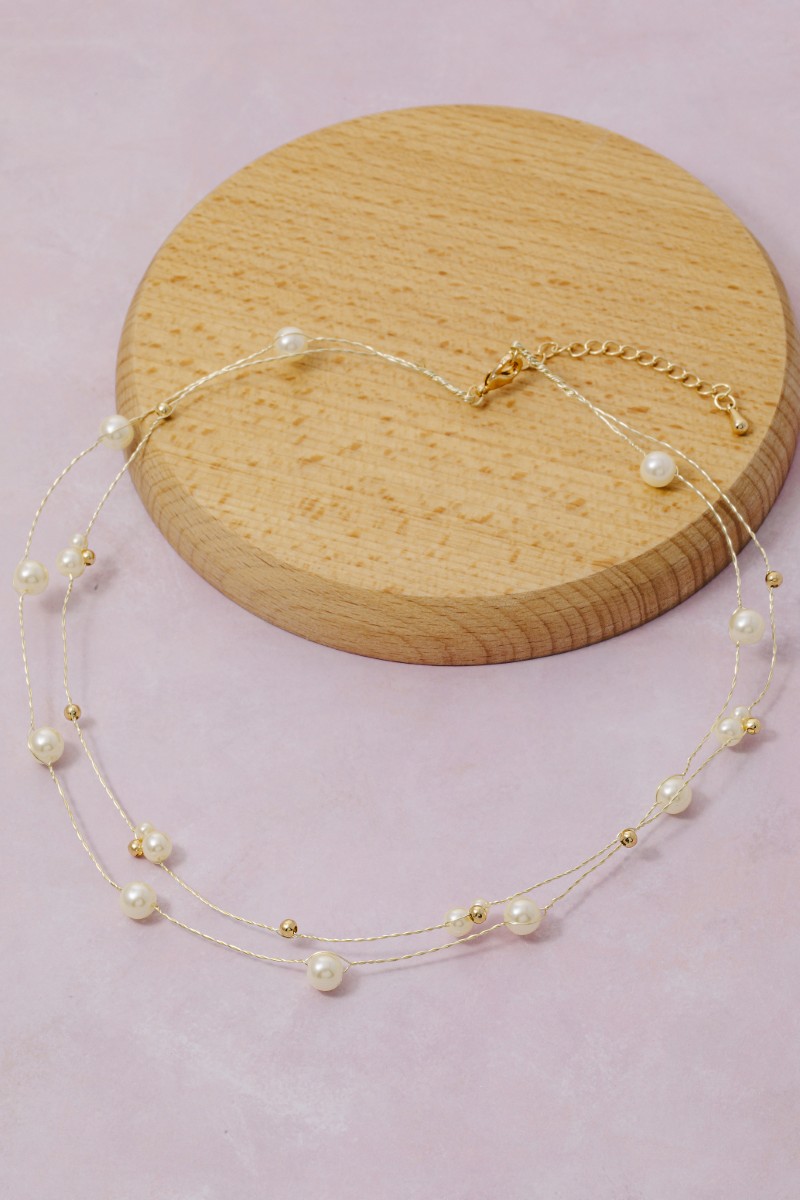 Mixed Pearl Beads Dainty Station Chain Necklace