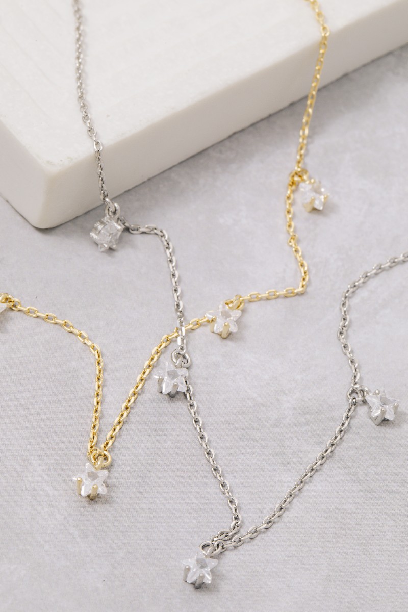 Cz Star Station Charms Dainty Chain Necklace